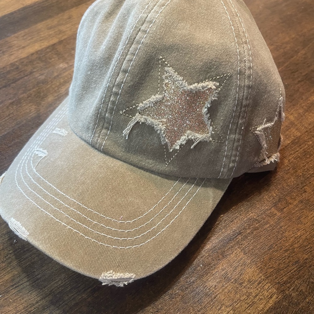 Star Embroidered Cap - Tan NWOT